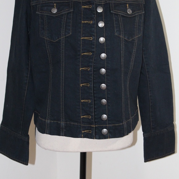 Chico's Platinum, dark denim jean  jacket   size   medium 8 - Picture 6 of 10